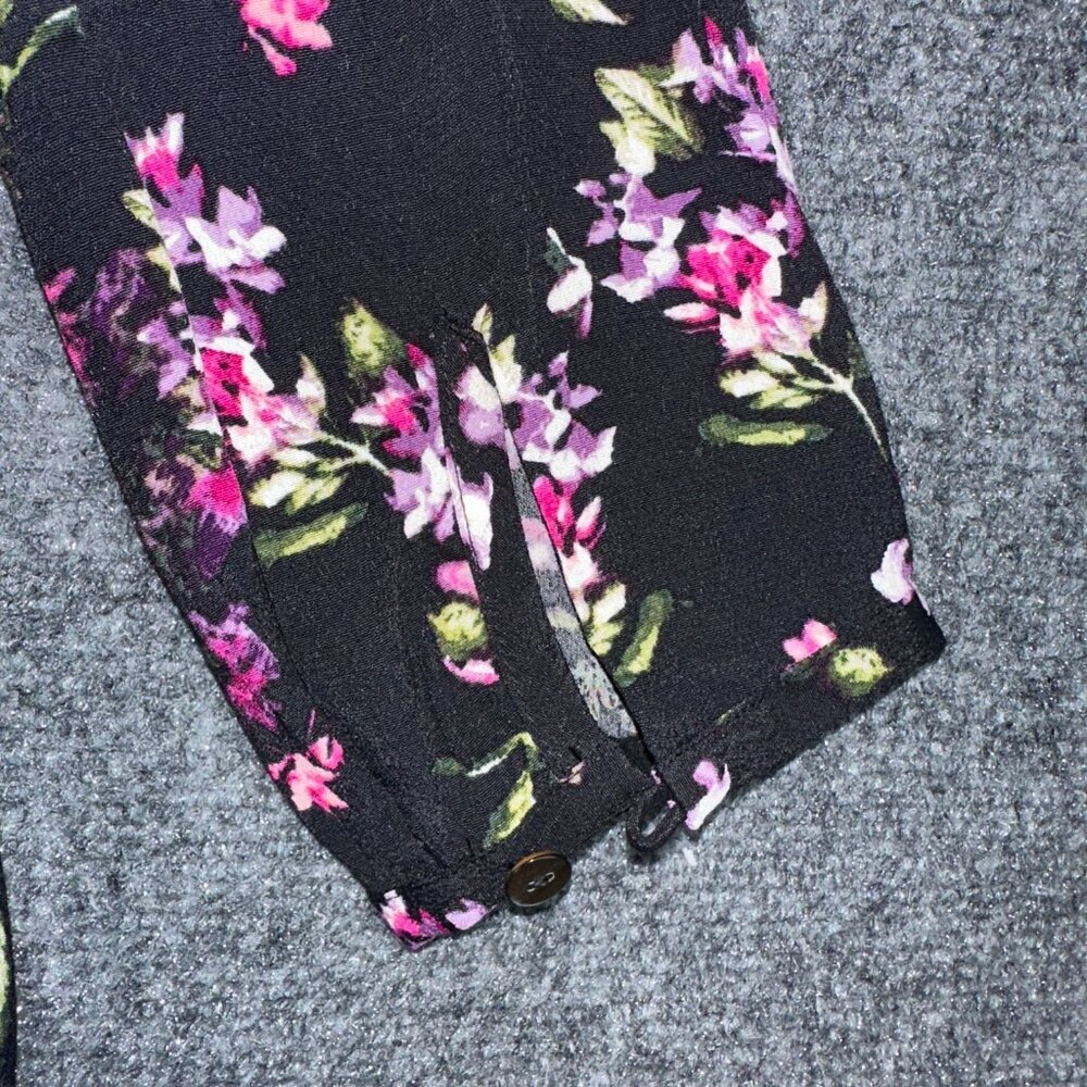 J Jill Blouse Womens Medium Top Black Floral Long Sleeve Shirt Pullover Top - Picture 6 of 8